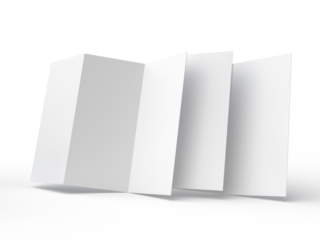 Tri fold, three panel fold, open leaflet mockup template isolated on background. Blank paper template, flyer, wedding invitation, postcard, thank you card, notecards, notepad, greeting card, brochure