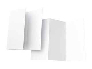 Tri fold, three panel fold, open leaflet mockup template isolated on background. Blank paper...