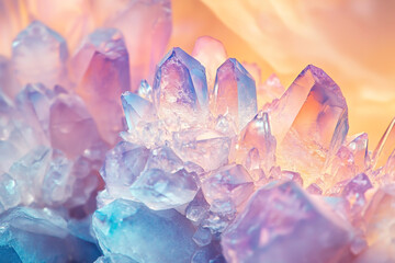 "A close-up of a delicate crystal formation in vibrant pastel colors, displaying intricate detail."