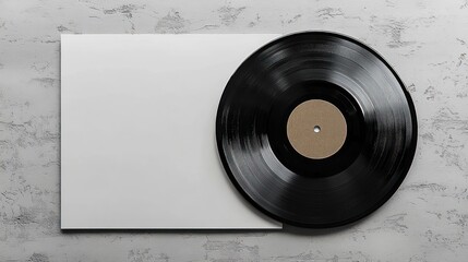 Obraz premium Minimalist Black Vinyl Record Inserted in White Sleeve Still Life Photography