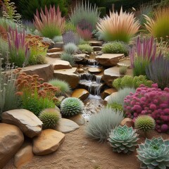 A collection of tough drought tolerant perennials such as salvia