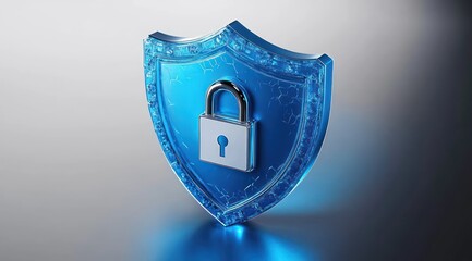 3D Security Shield Padlock Icon Glass Design Modern Minimalist Style