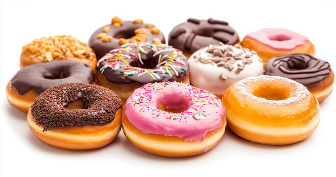 Donut, flying, white background, delicious