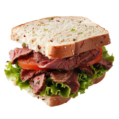 Delicious Freshly Made Sandwich with Juicy Roast Beef and Crisp Vegetables on Artisan Bread