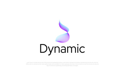 combination logomark, pictogram and monogram letter D for dynamic. abstract letter D combined with gradient blue purple color and wavy dynamic lines.
