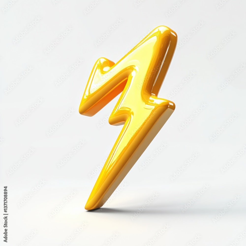 Poster 3d yellow lightning bolt icon minimalistic design isolated over white background with soft shadows
