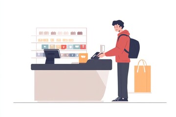 Man Paying at Clothing Store Checkout – Flat Illustration
