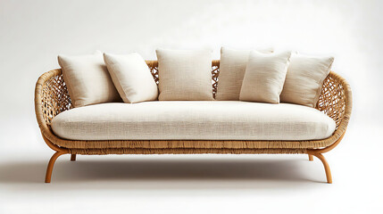 Fototapeta premium A white couch with a bunch of pillows on it