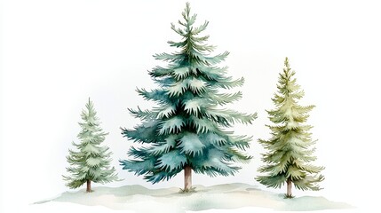 Obraz premium Watercolor Illustration of Three Pine Trees, Christmas, Nature, Tree, Pine