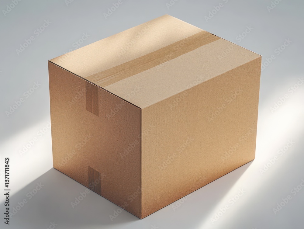Aufkleber minimalist cardboard box mockup soft ambient light isometric perspective clean background 3d renderi