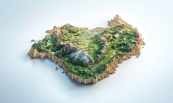 3D map of Ibiza island showcasing terrain, peaks, and coastal features