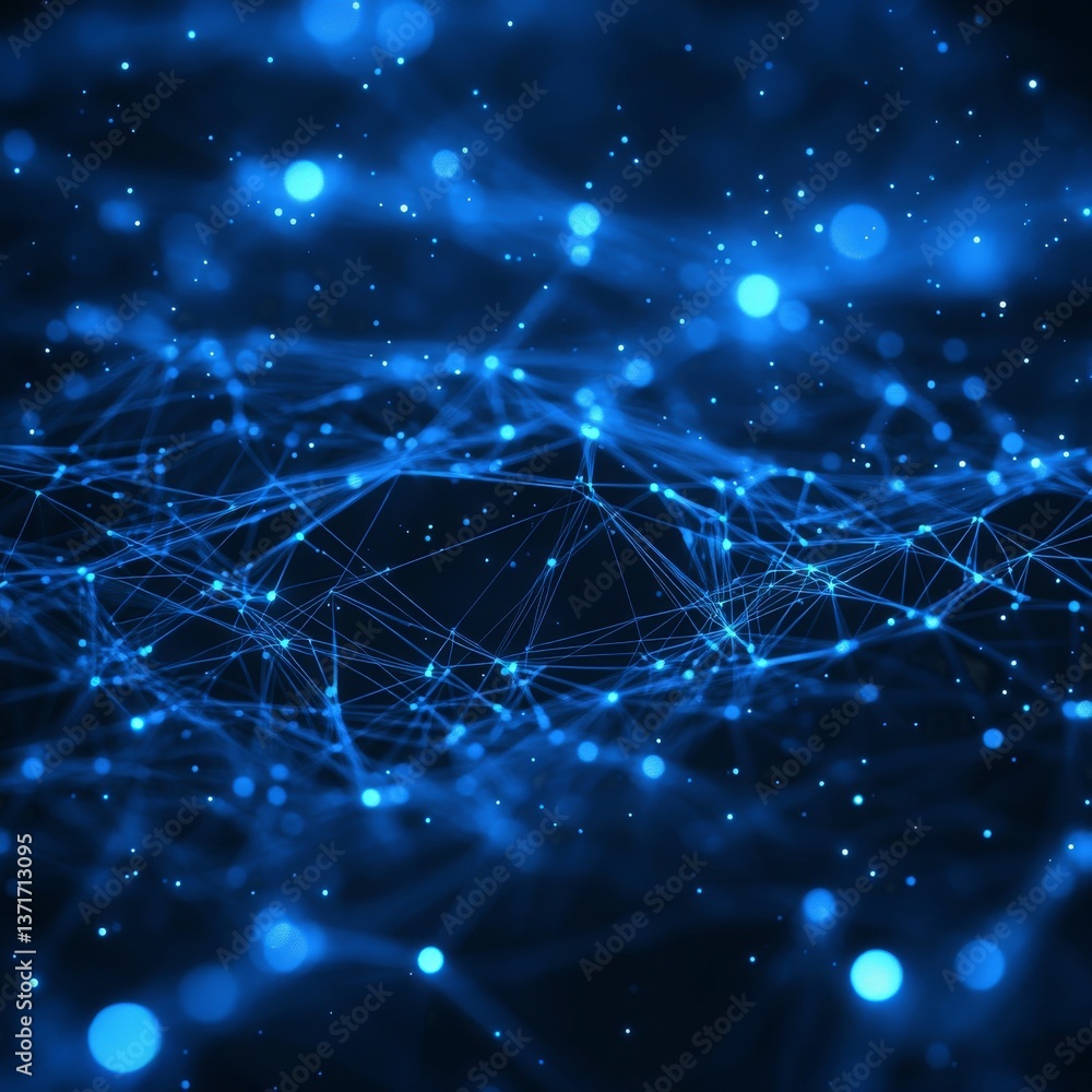 Poster abstract blue network: connected points and lines in digital space for technology backgrounds