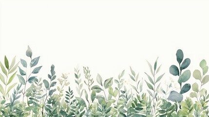 Watercolor Greenery Border  Botanical Illustration  Leaves  Branches  Foliage  Nature