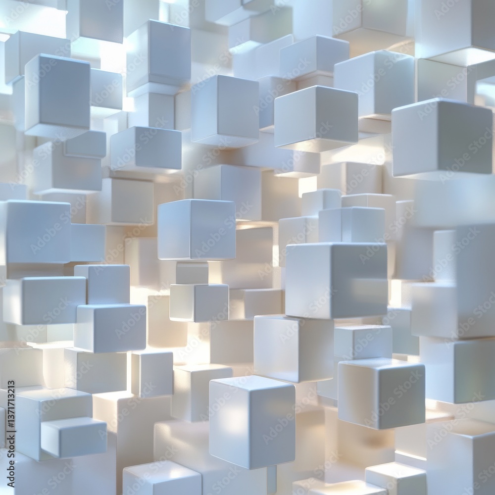 Poster abstract white cubes with backlighting: a minimalist geometric design