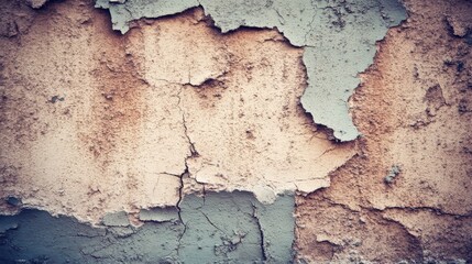 Cracked Textured Wall with Peeling Paint in Soft Tones and Colors