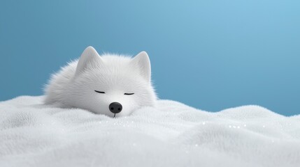Naklejka premium Adorable Arctic Fox Sleeping in Snow Winter Wonderland Cute Animal