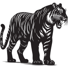 Black Javan Tiger Silhouette Vector, High Quality Illustration on White Background
