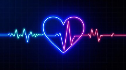 Neon heart with a heartbeat line running through it