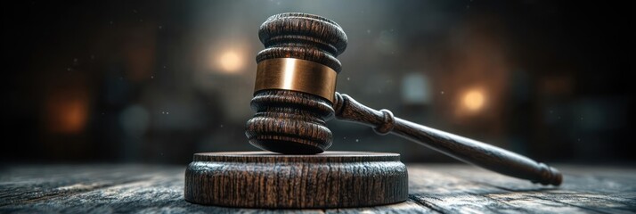 Gavel and Hammer on Wooden Desk with Bokeh Background for Law, Justice, Court, and Auction Concept