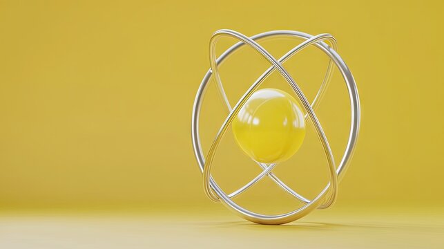 Yellow atom model, science, abstract background, innovation concept