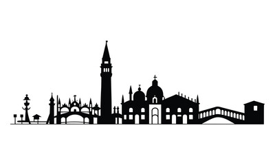 Fototapeta premium Venice City Skyline Silhouette, Vector, Icon, Logo, White Background.