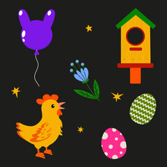 Obraz premium Bright and colorful celebration of spring with decorations and farm animals