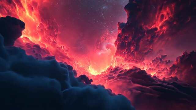 Stunning celestial view showcasing vibrant clouds and cosmic colors in a dramatic interstellar landscape at twilight