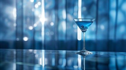 Blue cocktail glass in a blue luxury interior. Generative AI
