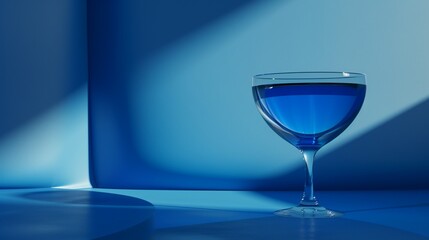 Blue cocktail glass in a blue luxury interior. Generative AI