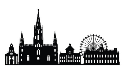 Obraz premium Vienna City Skyline Silhouette, Vector, Icon, Logo, White Background.