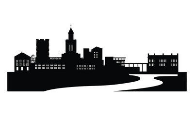 Obraz premium Warsaw City Skyline Silhouette, Vector, Icon, Logo, White Background.