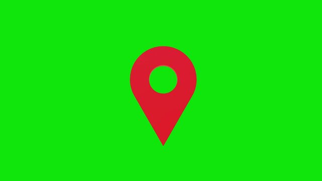 red map location pin bouncing on chroma key background, location icon animation, Location map pin pointer on GPS Map tracker animation, 3d Animation of Red location pin, Location Pin.