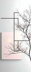 Abstract Pink and White Blossom Tree Line Art Minimalist Design