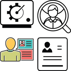 Business Icon Set Featuring People and Office Symbols in a Flat Style