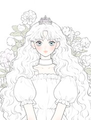 Elegant princess illustration surrounded by beautiful flowers and delicate details