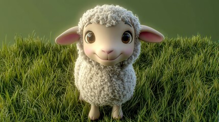 Cute animated sheep smiling in a green meadow 3d animation nature environment playful mood