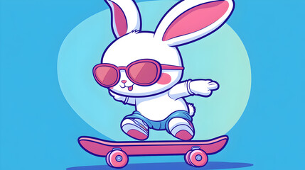 Skating rabbit character urban scene cartoon art fun environment playful concept