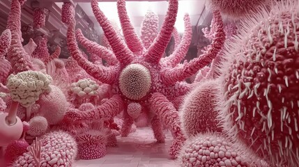 Exploring vibrant microbial life laboratory digital art abstract environment close-up view scientific concept