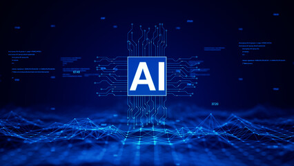 Ai and big data concept. Connecting network abstract blue futuristic background. 3D rendering.
