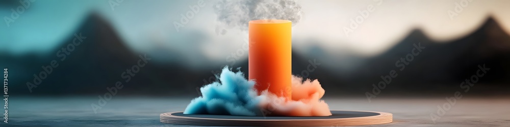 Poster a 3d rendered abstract depicting a vibrating column of air producing a dynamic range of sound freque