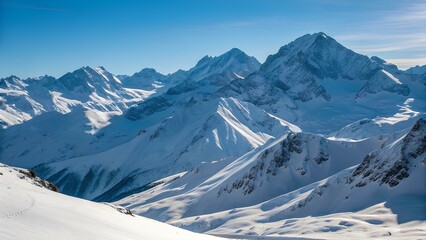Obraz premium Majestic Snow-Covered Mountain Range Under Clear Blue Sky
