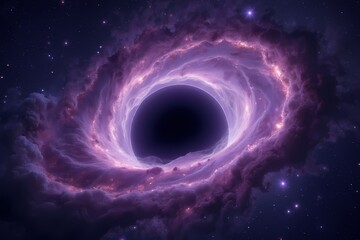 Obraz premium Majestic Purple Nebula Surrounding a Black Hole in Deep Space