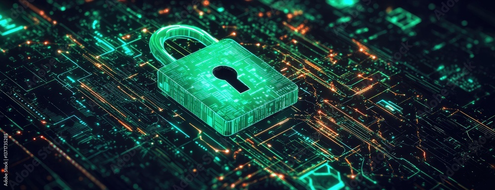 Poster digital lock on data stream background