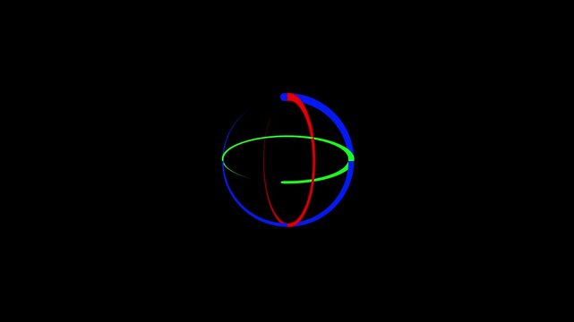 Animation of atom icon. Rotating electrons icon rotate around the nucleus of an atom on 3 D render.