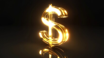 Golden dollar sign glowing reflection