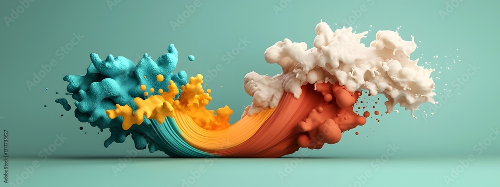 Poster a digitally rendered 3d animation depicting the dynamic motion and propagation of a vibrant colorful