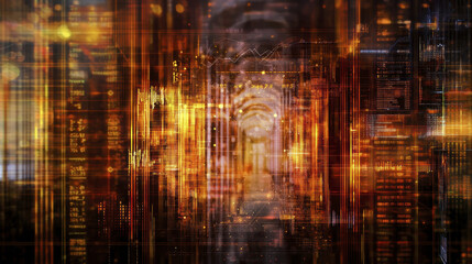 Fototapeta premium Abstract financial background with glowing data patterns, charts, and digital elements creating futuristic atmosphere