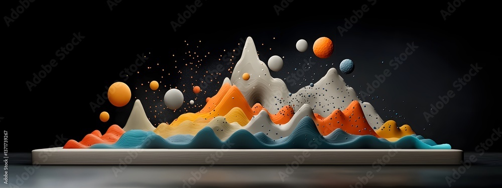 Poster a dynamic 3d rendering depicting the abstract visualization of the frequency distribution of genetic