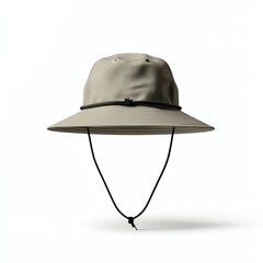 Stylish outdoor hat with a wide brim and drawstring, perfect for sun protection on adventures.
