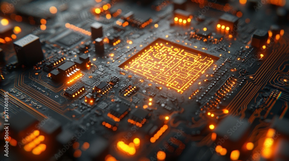 Poster futuristic circuit board glowing tech background abstract 3d render